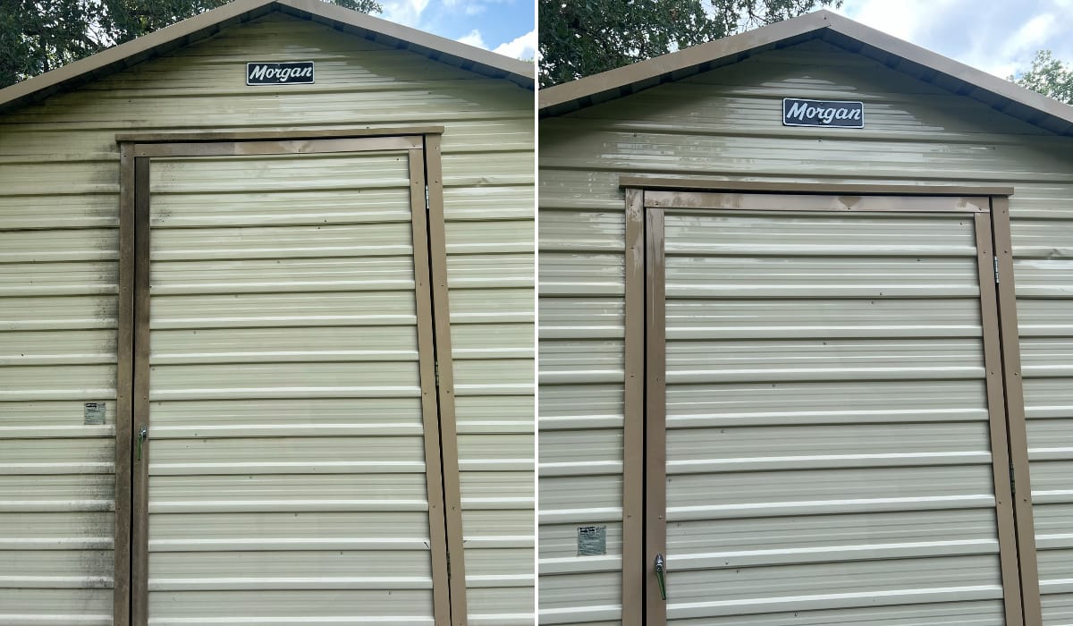 Before and after pressure washing a concrete driveway in Central Texas — job 4