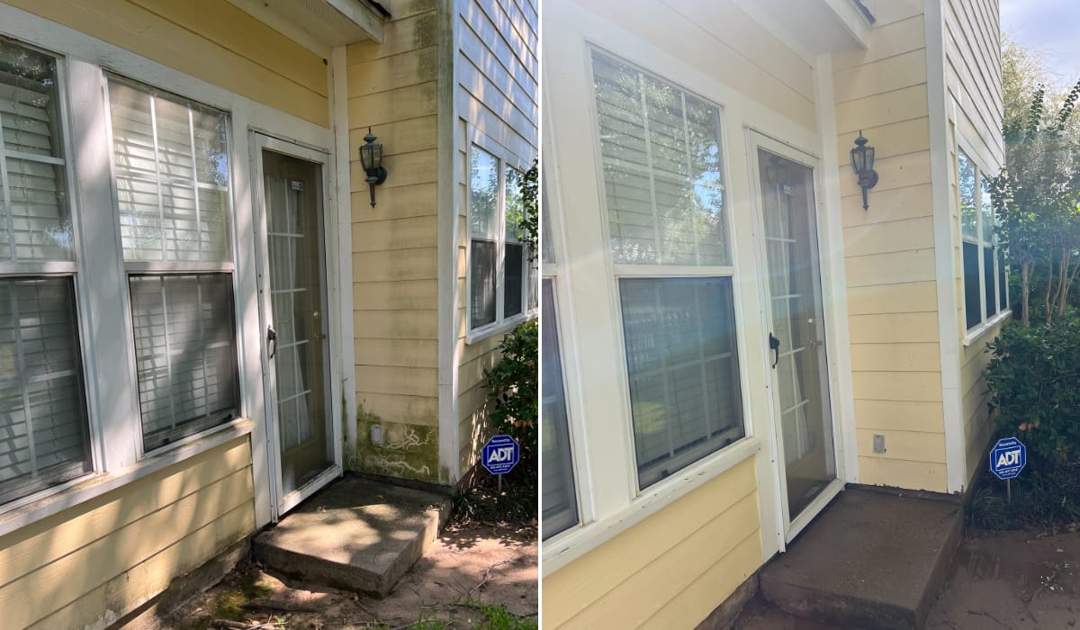 Before and after pressure washing a concrete driveway in Central Texas — job 26